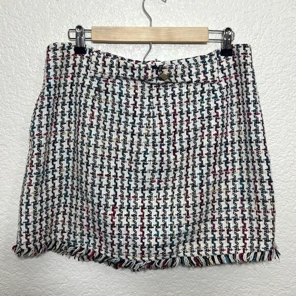Leyden Tweed Mini Skirt With Fringe White and Black School Girl Academia Size L - Picture 3 of 15